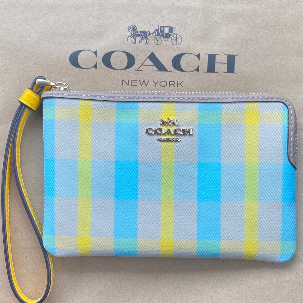 Coach Blue and Yellow Plaid Wristlet - Picture 9 of 9